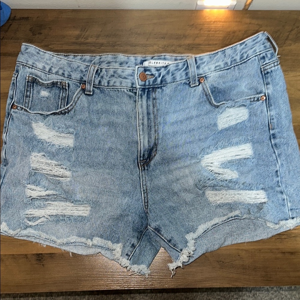 Blue Distressed Denim Shorts